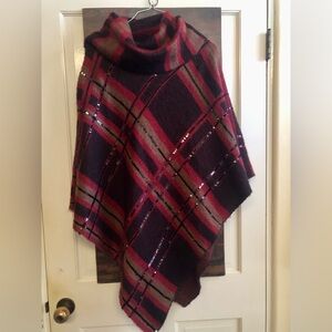 Red Black Tan Plaid Poncho